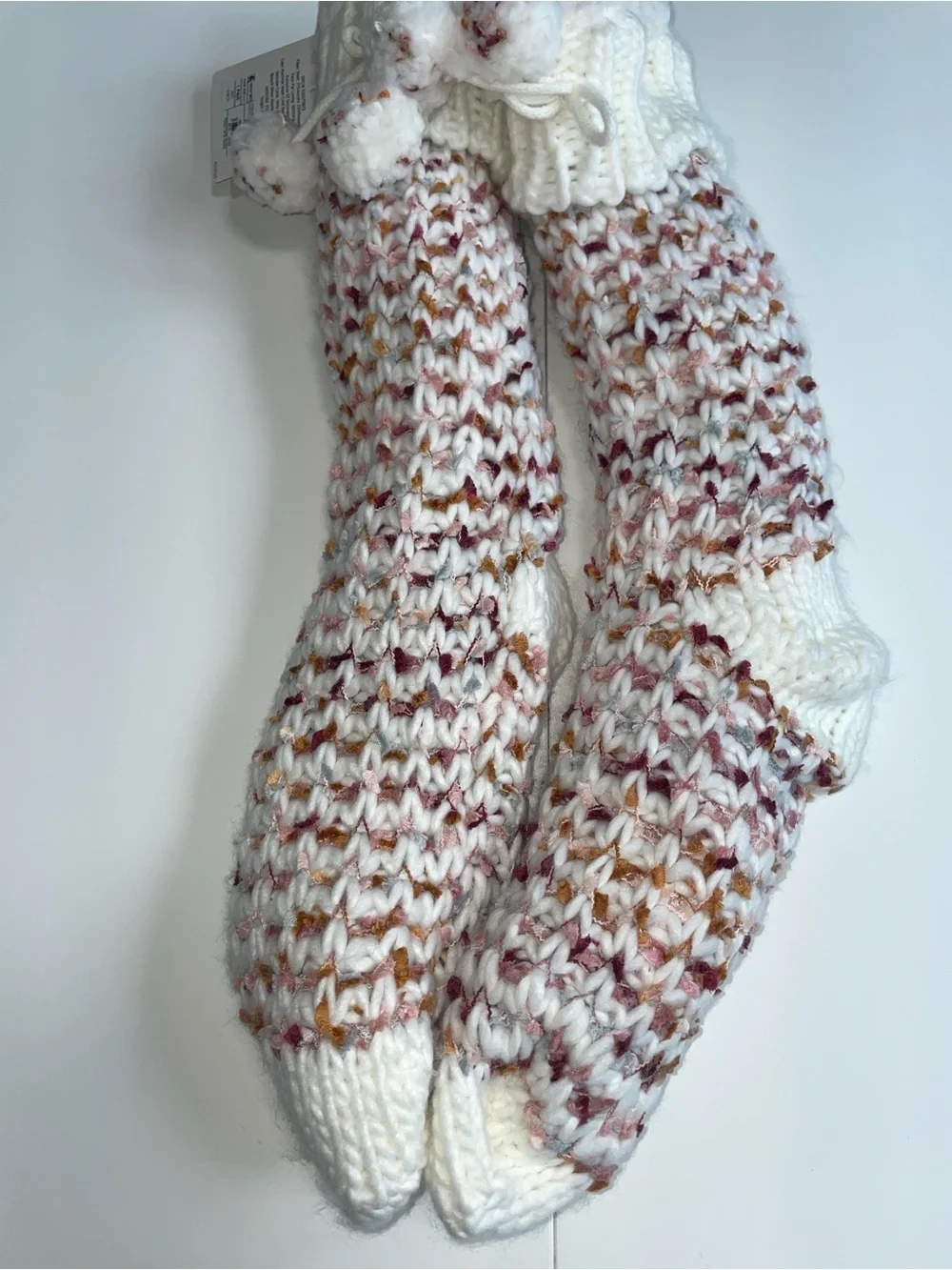 Target White Multicolor Knit Slipper Socks with Pom Pom Trim